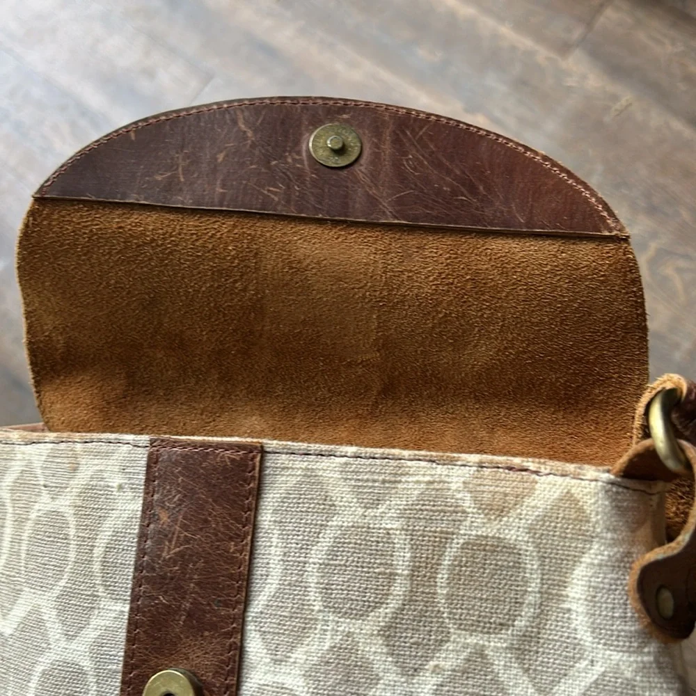 JOYN brown leather‎ Crossbody shoulder Bag Purse Geometric print